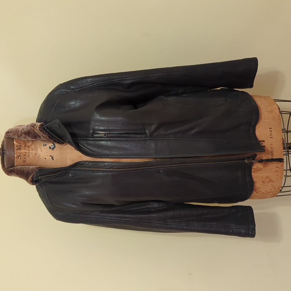 Men's Brown Leather Bomber Jacket by Andrew Marc